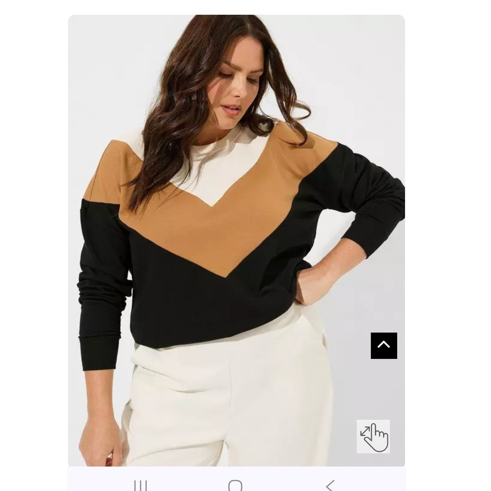 Women Colorblock Chevron Sweatshirt Black Tan Cream Long Sleeve Girlhoodcore Top